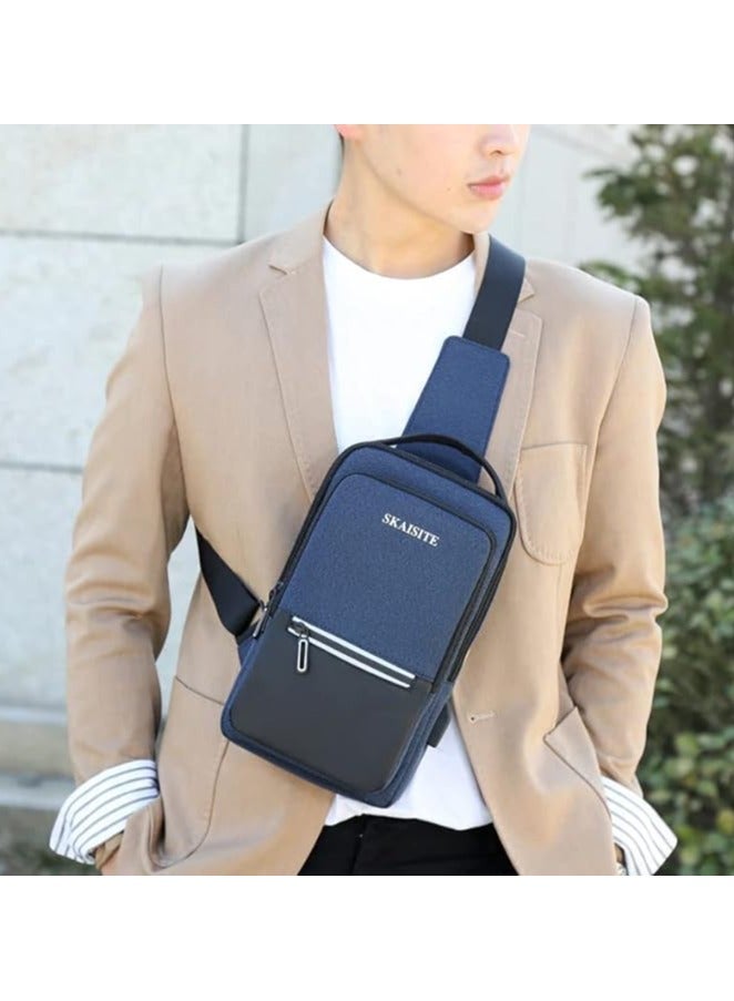 شنطة صدر متعددة الوظائف للرجال  رفيقك المثالي للسفر والعمل، مع ميزات مضادة للسرقة ومقاومة للماء لون  كحلي-H - Image 5