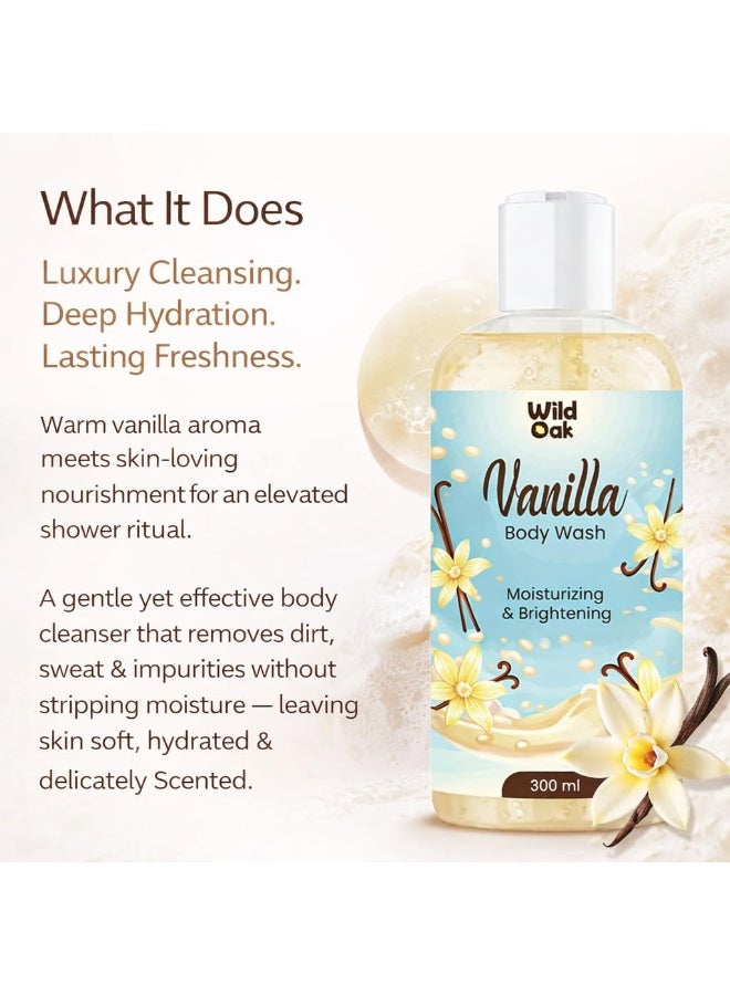 WILD OAK WildOak Vanilla Body Wash | 300ml | Brightening, Hydrating & Gentle Exfoliating with Hyaluronic Acid, Collagen Peptides & Ceramides | Cleanser with Mandelic Acid & Probiotics for Soft, Smooth & Radiant Skin - Image 2