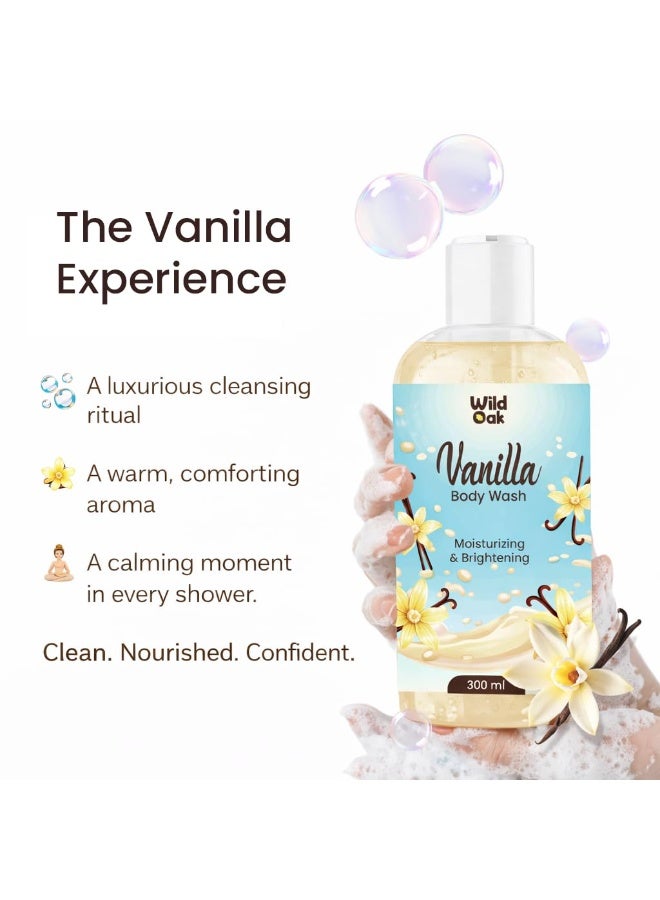 WILD OAK WildOak Vanilla Body Wash | 300ml | Brightening, Hydrating & Gentle Exfoliating with Hyaluronic Acid, Collagen Peptides & Ceramides | Cleanser with Mandelic Acid & Probiotics for Soft, Smooth & Radiant Skin - Image 3