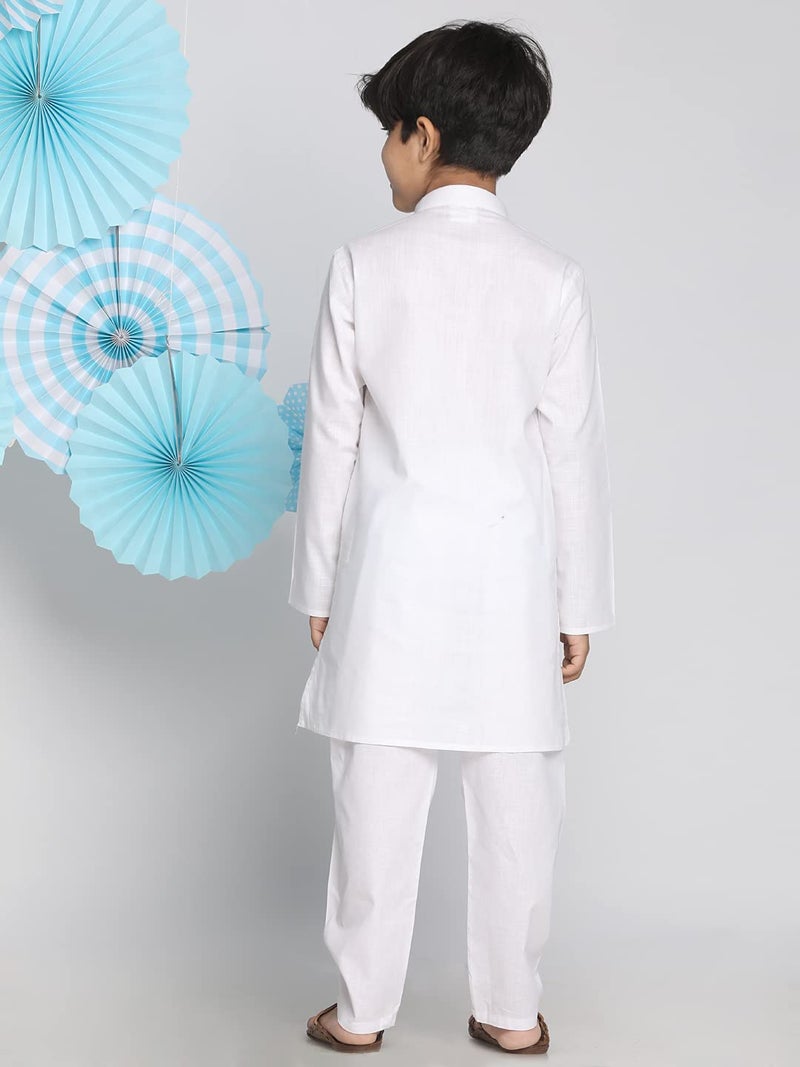 VASTRAMAY Boys' Cotton Blend Solid Kurta Pyjama Set | Kids Ethnic Festive Attire | Traditional Outfit (VASBK007WHnPCWH_34) - Image 3