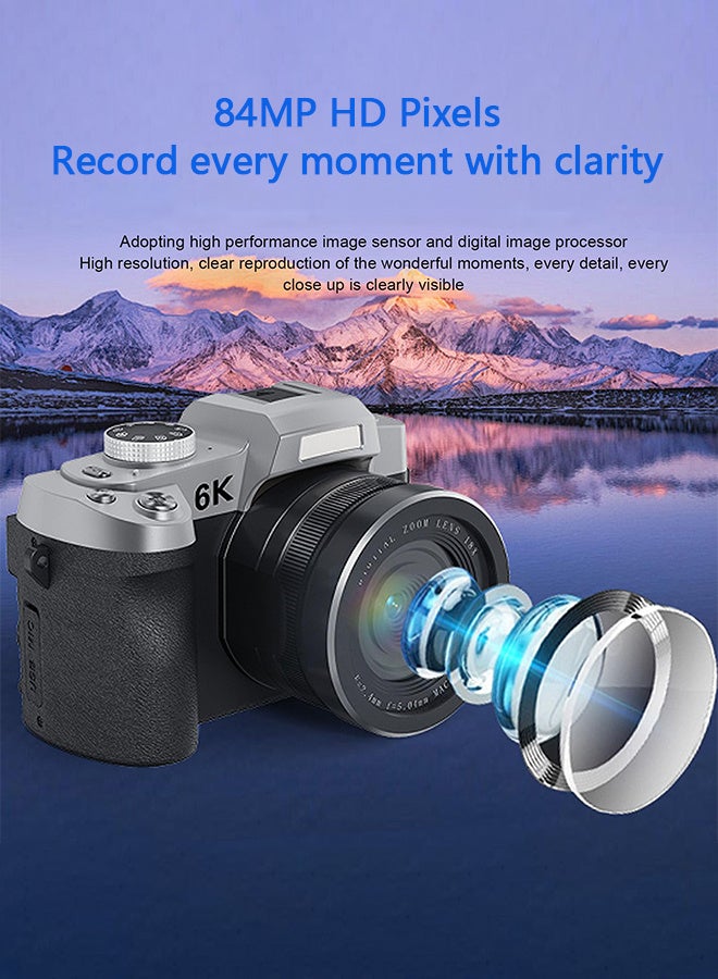 Generic 6K Digital Camera, with 128G TF Card ,UHD 84MP Autofocus WiFi DSLR Camera with 18X Zoom, 3 Inch 180° Flip Screen, Built in Flash, for Travel Vlog Video, With Wide lens, 2 batteries  - Image 5