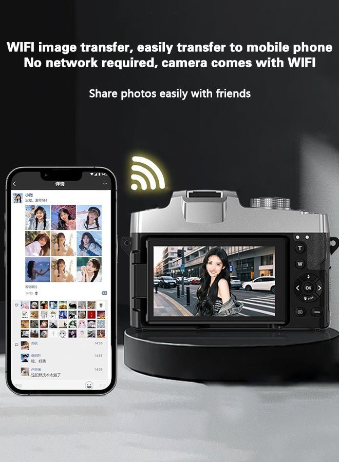 Generic 6K Digital Camera, with 128G TF Card ,UHD 84MP Autofocus WiFi DSLR Camera with 18X Zoom, 3 Inch 180° Flip Screen, Built in Flash, for Travel Vlog Video, With Wide lens, 2 batteries  - Image 2