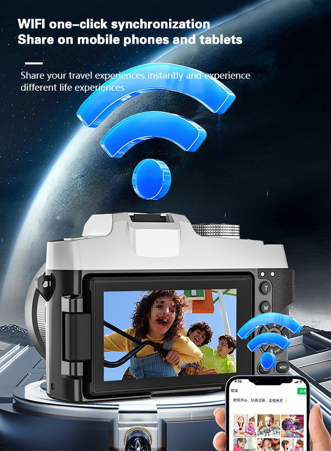 Generic 6K Digital Camera, with 128G TF Card ,UHD 84MP Autofocus WiFi DSLR Camera with 18X Zoom, 3 Inch 180° Flip Screen, Built in Flash, for Travel Vlog Video, With Wide lens, 2 batteries  - Image 3