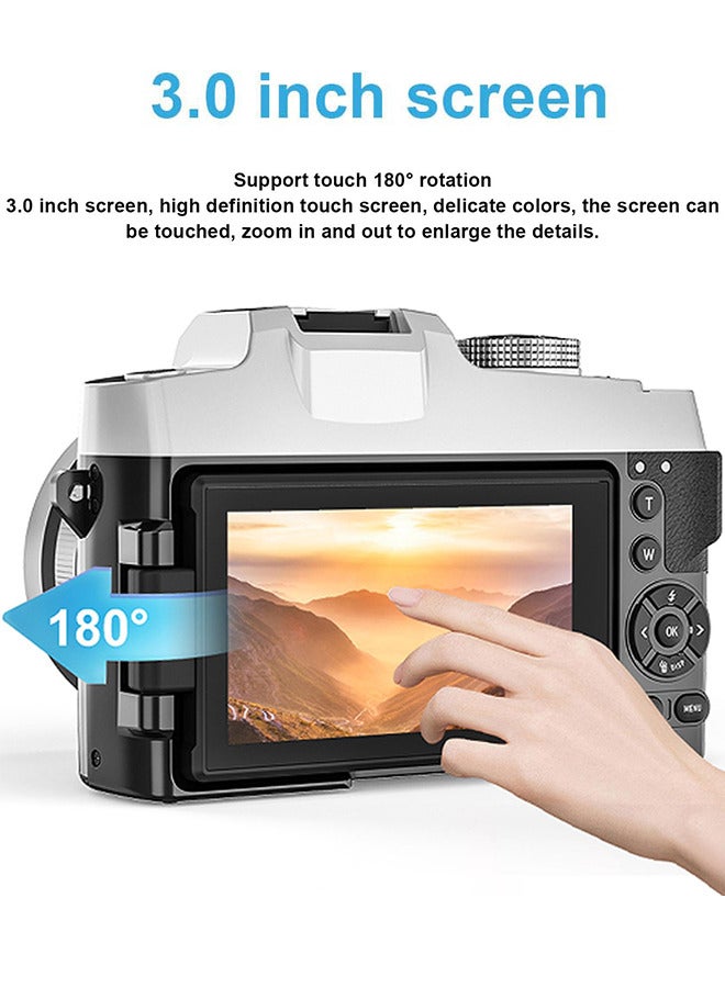 6K Digital Camera, with 128G TF Card ,UHD 84MP Autofocus WiFi DSLR Camera with 18X Zoom, 3 Inch 180° Flip Screen, Built in Flash, for Travel Vlog Video, With Wide lens, 2 batteries