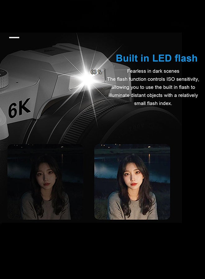 6K Digital Camera, with 128G TF Card ,UHD 84MP Autofocus WiFi DSLR Camera with 18X Zoom, 3 Inch 180° Flip Screen, Built in Flash, for Travel Vlog Video, With Wide lens, 2 batteries