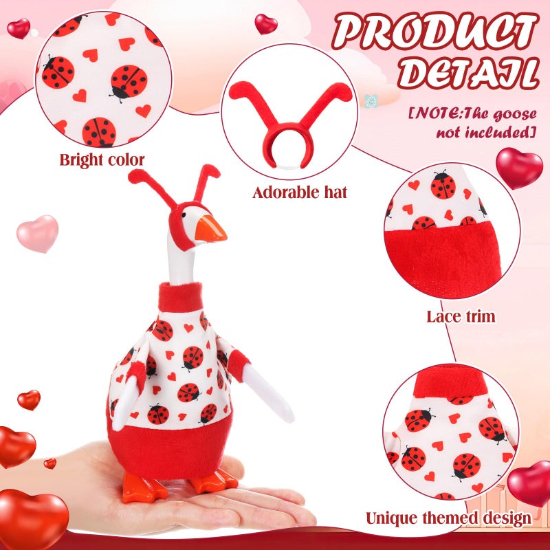 Simlakey 1 Set Valentines Day 7 Inch Mini Desk Goose Outfits Romantic Dress and Bow Hat Desk Goose Costume for Duck Statue Decor (Lady Bug) - Image 3