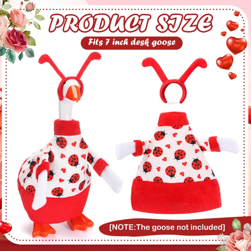 Simlakey 1 Set Valentines Day 7 Inch Mini Desk Goose Outfits Romantic Dress and Bow Hat Desk Goose Costume for Duck Statue Decor (Lady Bug) - Image 2