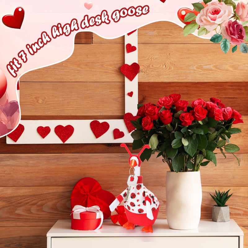 Simlakey 1 Set Valentines Day 7 Inch Mini Desk Goose Outfits Romantic Dress and Bow Hat Desk Goose Costume for Duck Statue Decor (Lady Bug) - Image 5