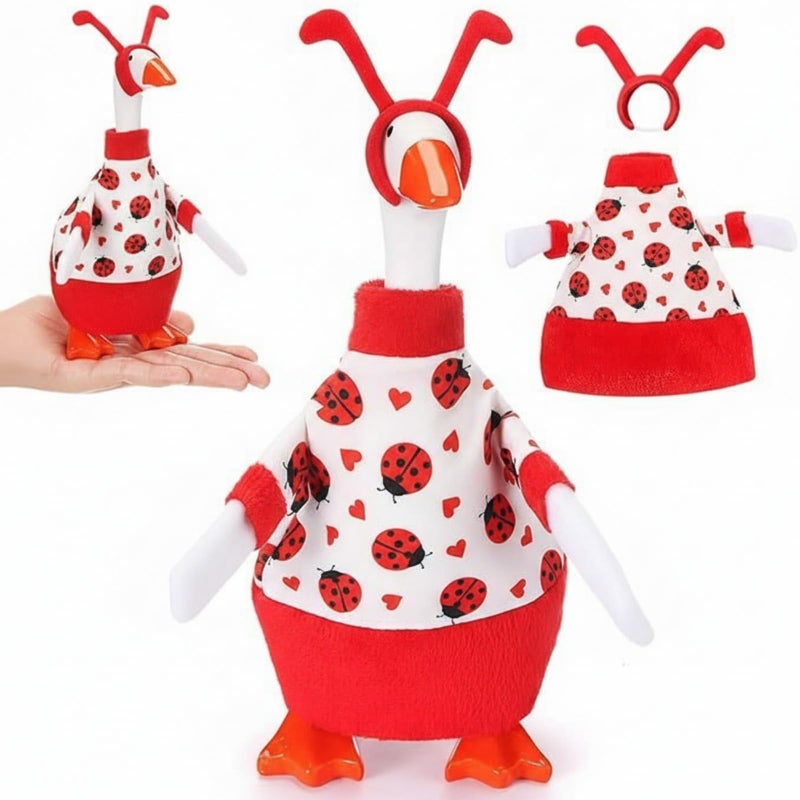 Simlakey 1 Set Valentines Day 7 Inch Mini Desk Goose Outfits Romantic Dress and Bow Hat Desk Goose Costume for Duck Statue Decor (Lady Bug) - Image 1