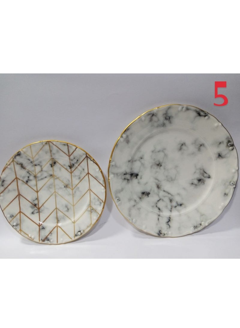 Turkish Porcelain Dinner Set – 43 Pieces : 6 large plates, 6 small plates, 6 deep large plates, 6 large soup bowls, 6 large coffee mugs, 3 serving plates in different sizes, 2-tier serving stand, 4-piece serving set, 2 fruit plates, 2 salt shakers, 1 large salad bowl. - Image 3