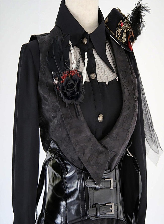 QZV Black Wrist Corsage and Boutonniere Set Gothic Flowers Bouquet for Wedding Flower Accessories Prom Suit Decorations-Black and Red - Image 5