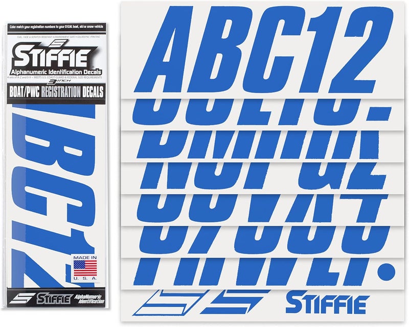 Stiffie Shift Blue 3" ID Kit Alpha-Numeric Registration Identification Numbers Stickers Decals for Boats & Personal Watercraft - Image 2