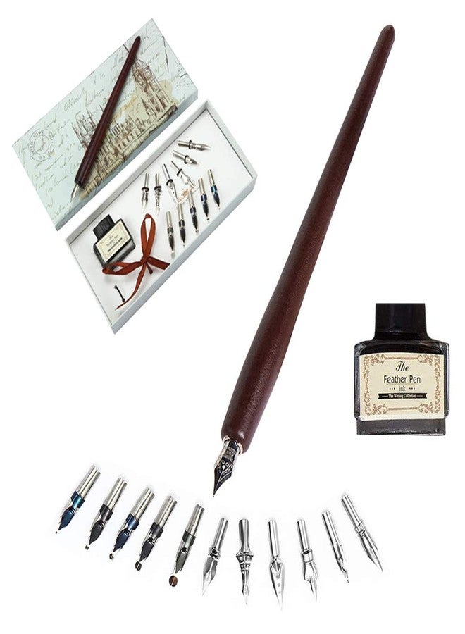 OPENDGO Calligraphy Pens Set -Wooden Dip Pen Handcrafted Calligraphy Set with 11 Nibs & Black Ink - Image 1
