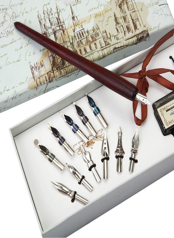 OPENDGO Calligraphy Pens Set -Wooden Dip Pen Handcrafted Calligraphy Set with 11 Nibs & Black Ink - Image 2