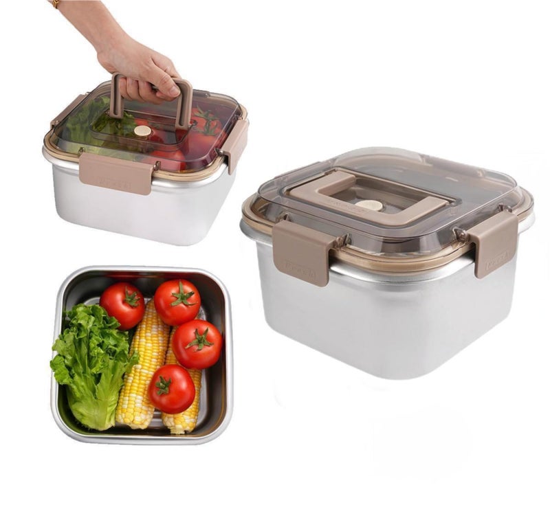 2200ML 304 Stainless Steel Food Storage Container  Crisper for Refrigerator  Freezer Microwave and Oven Heat Resistant