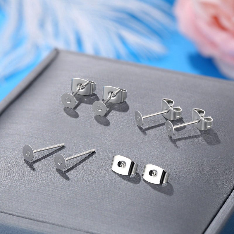 Formulen 100pcs Hypoallergenic Stainless Steel Earrings Posts Flat Pad Blank Earring Pin Studs with Butterfly Earring Backs for Jewelry Making Findings (4mm) - Image 4