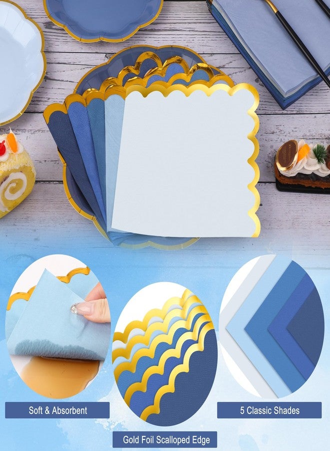 Kochorie 100 Pcs Dusty Blue Paper Plates and Napkins Gold Foil Scalloped Paper Plates & Napkins Disposable Tableware Set for Birthday Wedding Baby Shower Party Decorations - Image 4