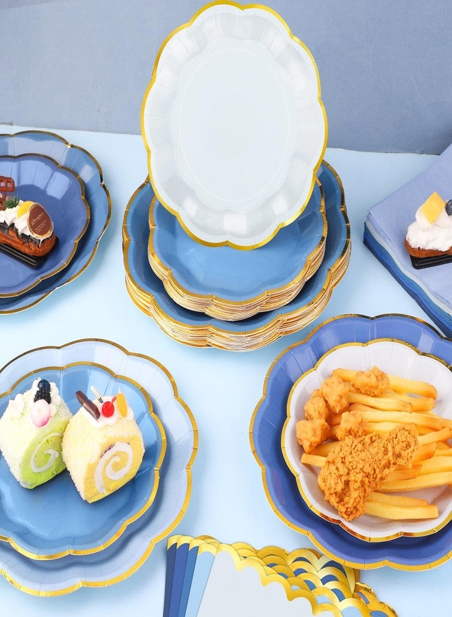 Kochorie 100 Pcs Dusty Blue Paper Plates and Napkins Gold Foil Scalloped Paper Plates & Napkins Disposable Tableware Set for Birthday Wedding Baby Shower Party Decorations - Image 5