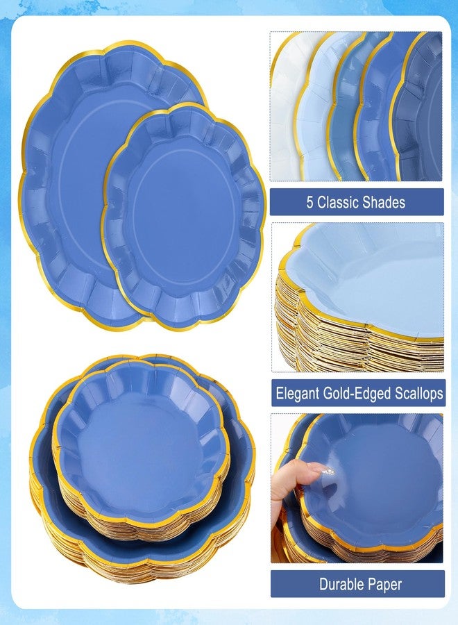 Kochorie 100 Pcs Dusty Blue Paper Plates and Napkins Gold Foil Scalloped Paper Plates & Napkins Disposable Tableware Set for Birthday Wedding Baby Shower Party Decorations - Image 3
