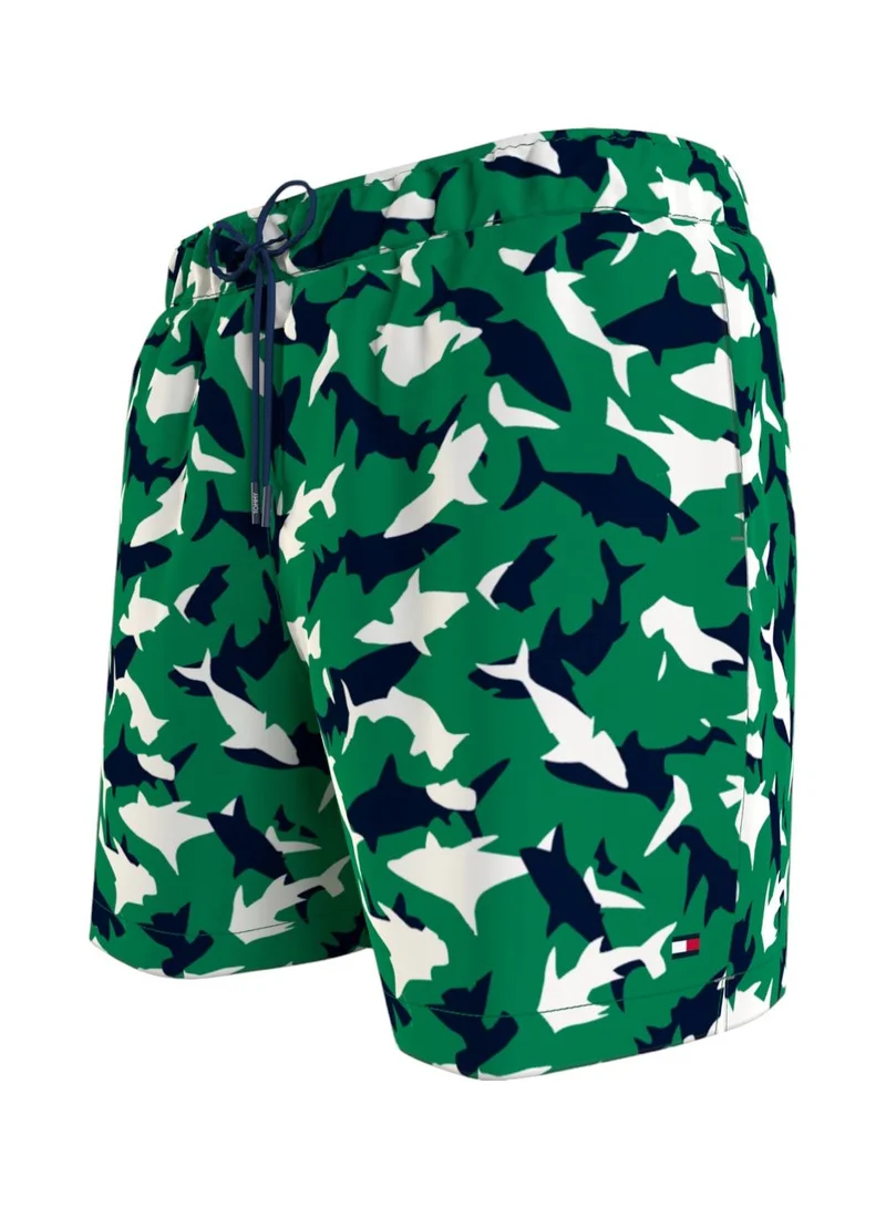 TOMMY HILFIGER Print Drawstring Mid Length Swim Shorts,