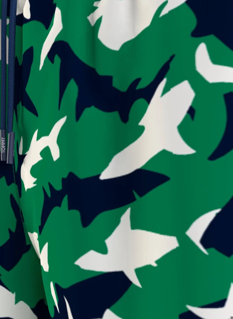 TOMMY HILFIGER Print Drawstring Mid Length Swim Shorts,