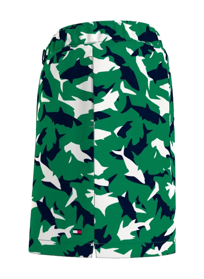 TOMMY HILFIGER Print Drawstring Mid Length Swim Shorts,