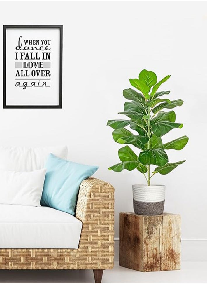 dida-cosmos Artificial Fiddle Leaf Fig Tree/Faux Ficus Lyrata for Home Office Decoration, 30.5" Tall, with Cotton Rope Basket  - Image 2