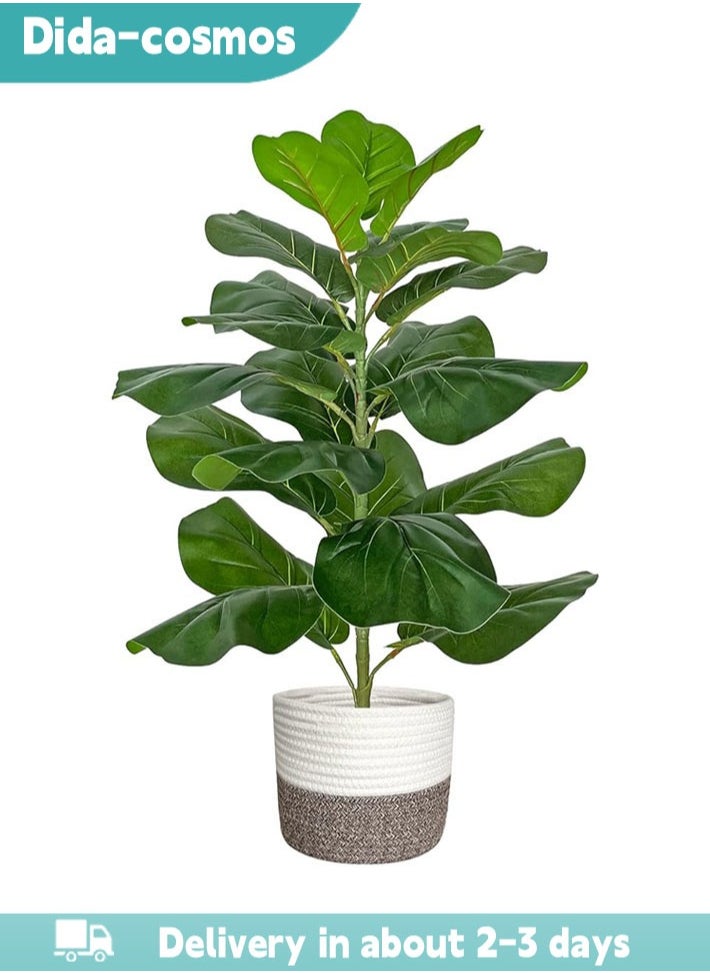 dida-cosmos Artificial Fiddle Leaf Fig Tree/Faux Ficus Lyrata for Home Office Decoration, 30.5" Tall, with Cotton Rope Basket  - Image 1