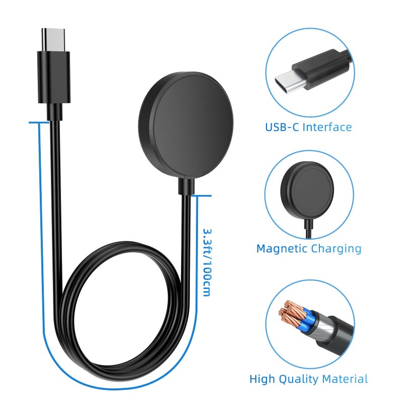 Clolasa 2 Pack for Samsung Galaxy Watch Charger Compatible with Galaxy Watch 8/8 Classic/7/Ultra/6/6 Classic/5/5 Pro/4/4 Classic/3/Active 2/Active USB-C Magnetic Charging Dock Accessories 3.3FT - Image 3