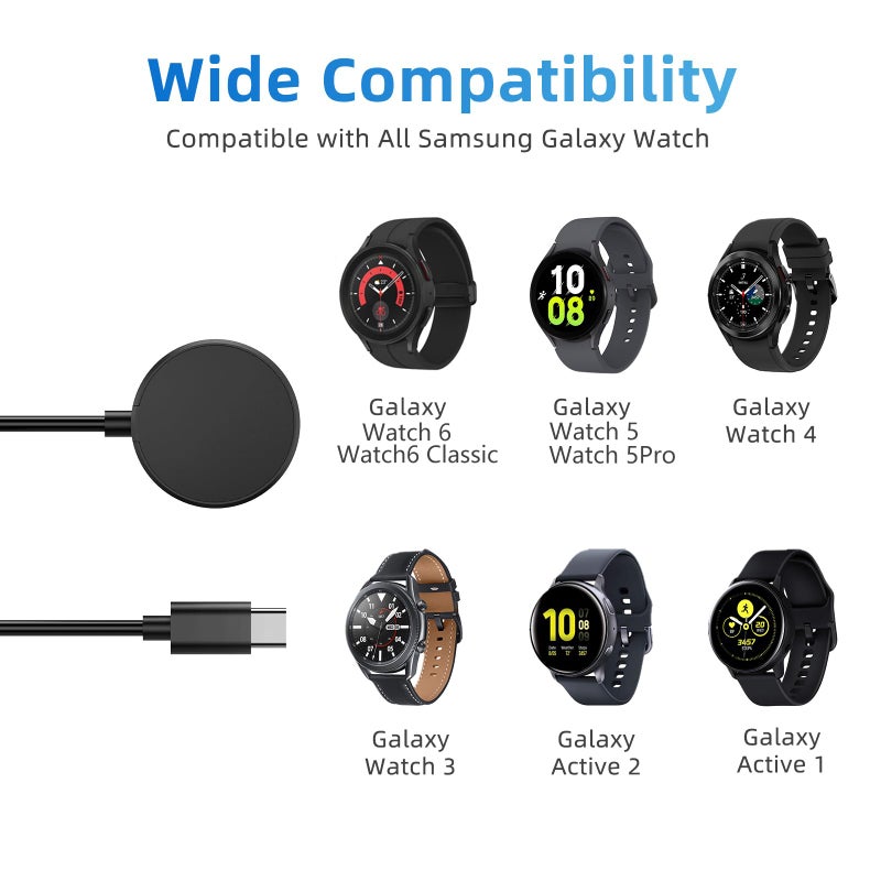 Clolasa 2 Pack for Samsung Galaxy Watch Charger Compatible with Galaxy Watch 8/8 Classic/7/Ultra/6/6 Classic/5/5 Pro/4/4 Classic/3/Active 2/Active USB-C Magnetic Charging Dock Accessories 3.3FT - Image 2