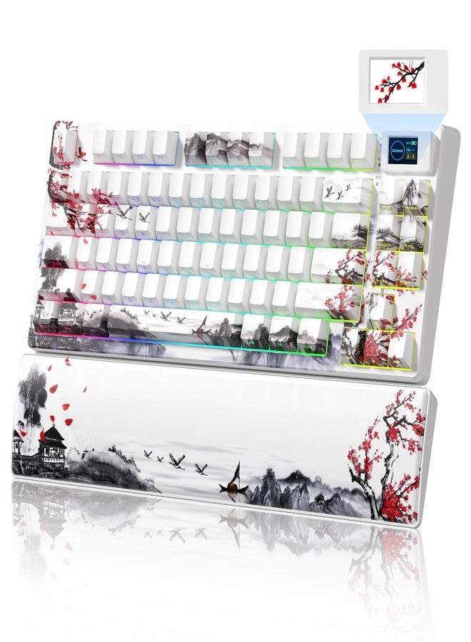 Womier 75% Wireless Mechanical Keyboard with Color Multimedia Screen Gaming Creamy Keyboard, Theme 3-Modes Hot Swappable Key Board w/Wrist Rest,SK80 PRO Gasket RGB Custom for Mac/Win,Red Plum - Image 1