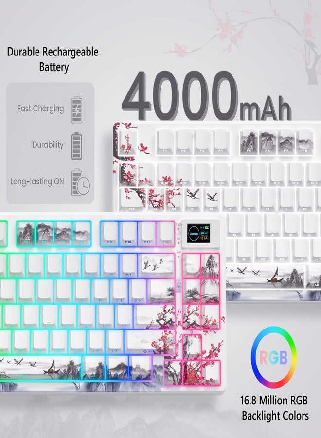Womier 75% Wireless Mechanical Keyboard with Color Multimedia Screen Gaming Creamy Keyboard, Theme 3-Modes Hot Swappable Key Board w/Wrist Rest,SK80 PRO Gasket RGB Custom for Mac/Win,Red Plum - Image 5