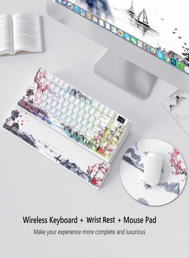 Womier 75% Wireless Mechanical Keyboard with Color Multimedia Screen Gaming Creamy Keyboard, Theme 3-Modes Hot Swappable Key Board w/Wrist Rest,SK80 PRO Gasket RGB Custom for Mac/Win,Red Plum - Image 2