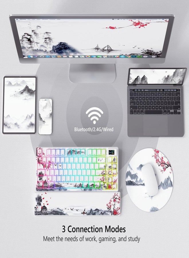 Womier 75% Wireless Mechanical Keyboard with Color Multimedia Screen Gaming Creamy Keyboard, Theme 3-Modes Hot Swappable Key Board w/Wrist Rest,SK80 PRO Gasket RGB Custom for Mac/Win,Red Plum - Image 4