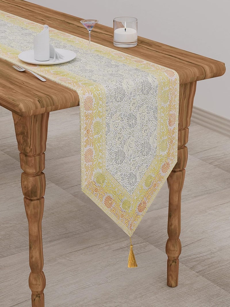 E EZRA Jacquard Silk Table Runner Long Table Runner 80 x 14 inches 203 x 35 cm Grey