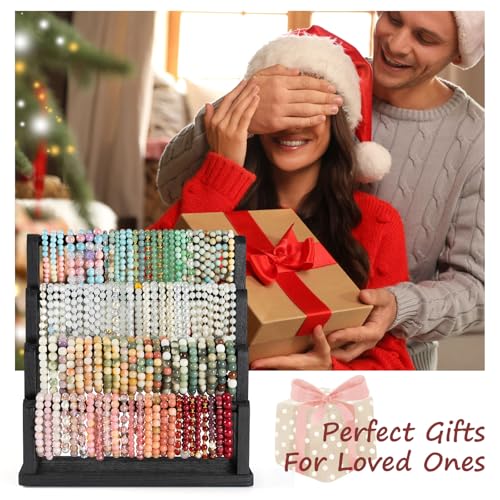 Emfogo Bracelet Holder 4 Tier Bracelet Organizer Storage for Bracelets Bangles Watch Scrunchies Rustic Wood Jewelry Organizer Display for Home Vendors Craft Shows and StoreBlack - Image 3