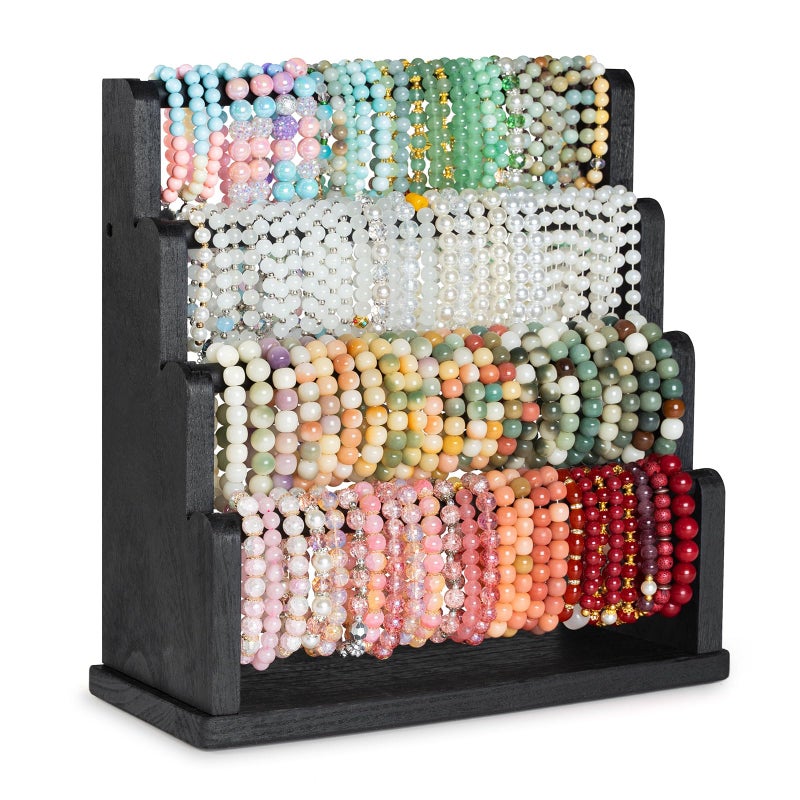 Emfogo Bracelet Holder 4 Tier Bracelet Organizer Storage for Bracelets Bangles Watch Scrunchies Rustic Wood Jewelry Organizer Display for Home Vendors Craft Shows and StoreBlack - Image 2