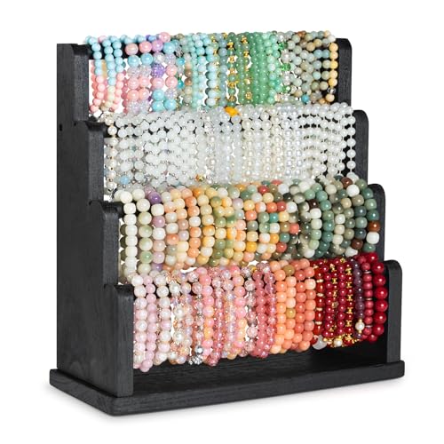 Emfogo Bracelet Holder 4 Tier Bracelet Organizer Storage for Bracelets Bangles Watch Scrunchies Rustic Wood Jewelry Organizer Display for Home Vendors Craft Shows and StoreBlack - Image 1