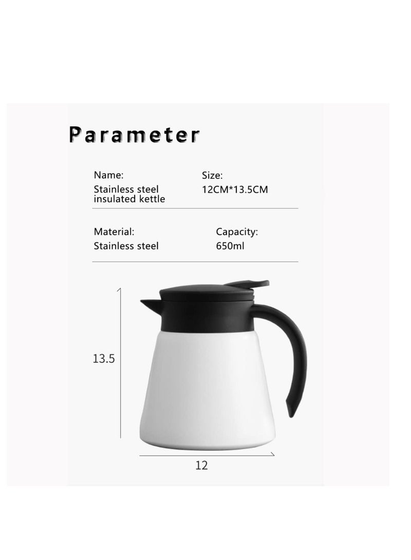 SYOSI Thermal Coffee Carafe Tea Pot, Thermal and Cold Coffee Carafe Stainless Steel Insulation Pot Double Wall Vacuum Insulated Coffee Water & Beverage Dispenser, White, 650ml22oz - Image 5