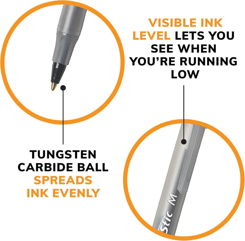 بيك قلم حبر جاف راوند ستيك إكسترا لايف، متوسط الرأس (1.0 مم)، أسود، 60 قلمًا - Image 5