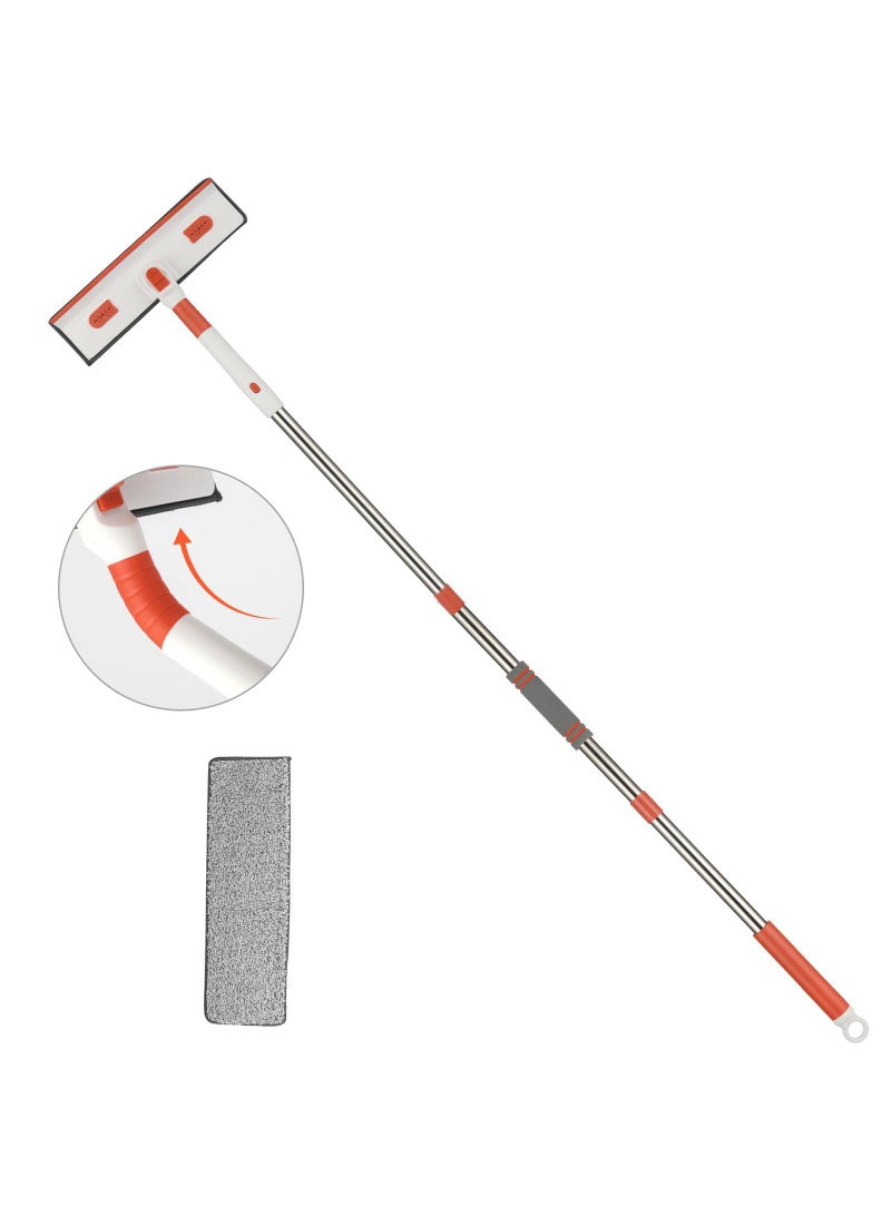 Y&D 3-Section Pole White/Orange Double-Sided Window Cleaner Rod With Scraper Tool With 2 Pcs Replacement Cloth And 1 Pcs Superfine Fiber Duster Head  - Image 4