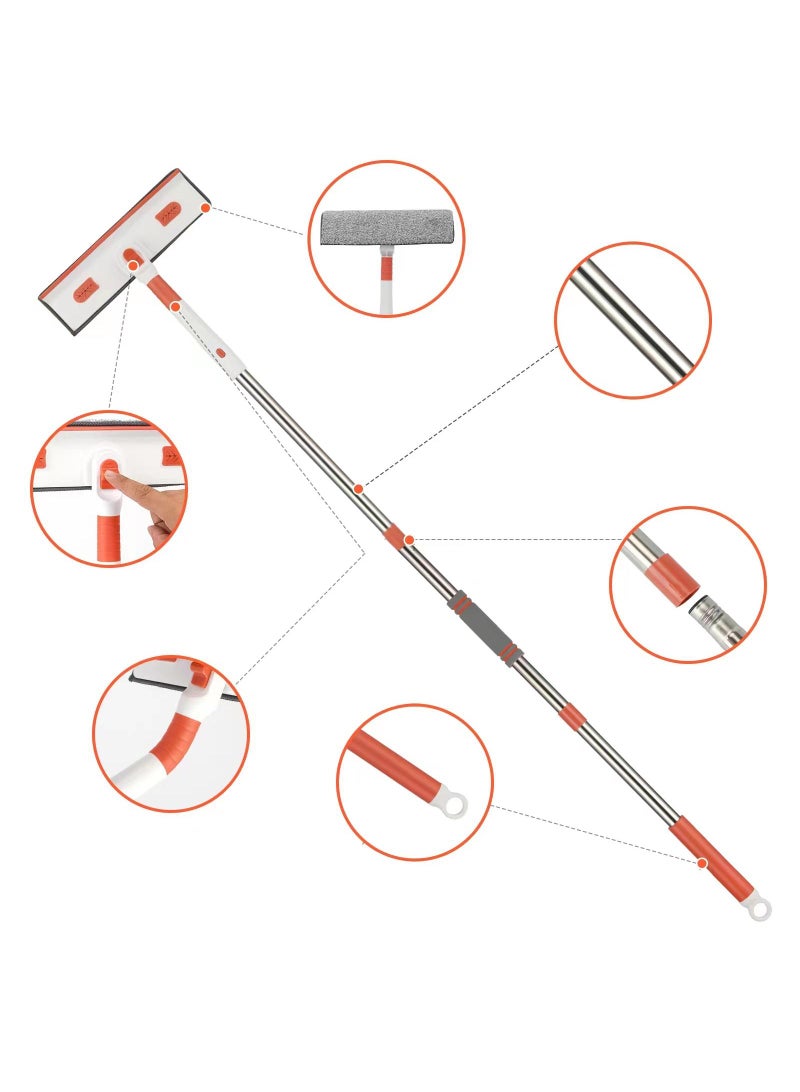 Y&D 3-Section Pole White/Orange Double-Sided Window Cleaner Rod With Scraper Tool With 2 Pcs Replacement Cloth And 1 Pcs Superfine Fiber Duster Head  - Image 3