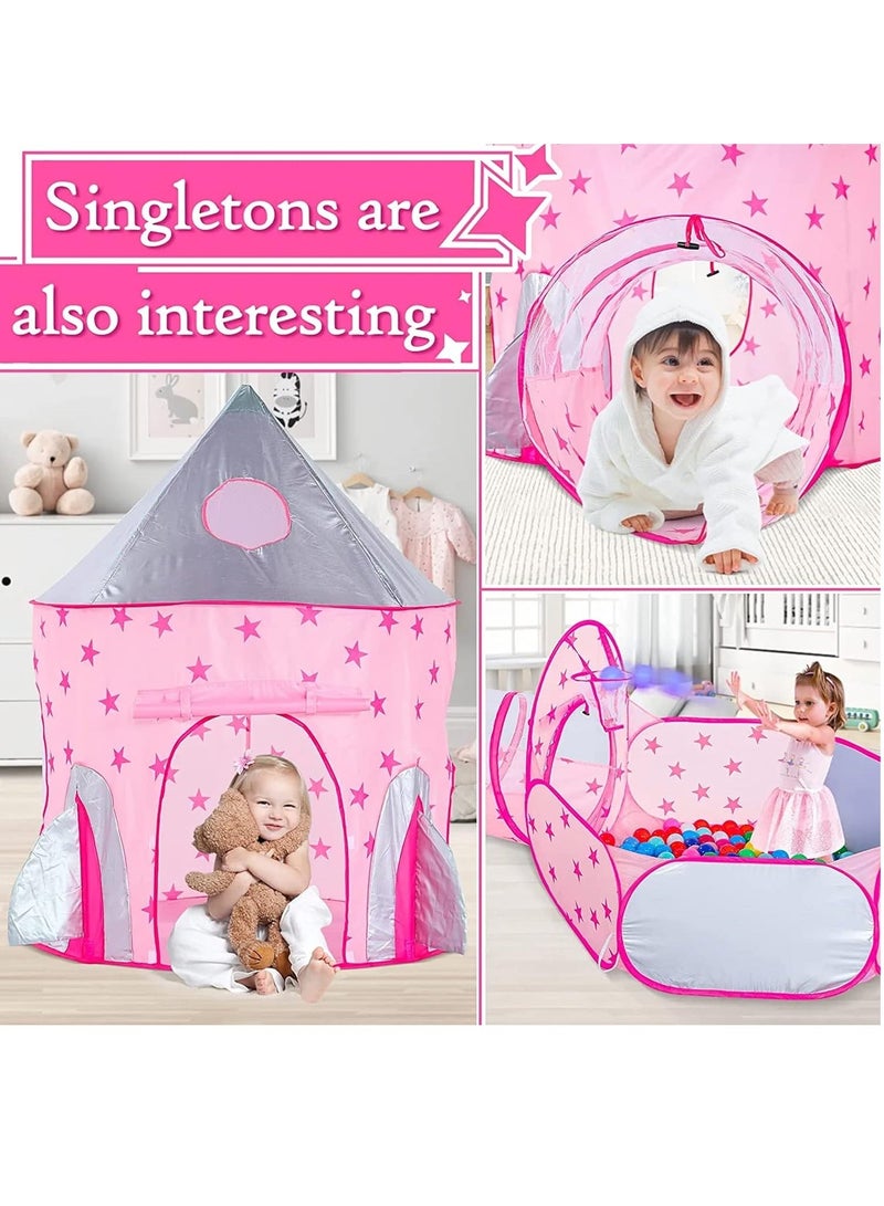 DUNISO 3 Pcs Kids Play Tent Sets (Play Tent, Crawl Tunnel And Ball Pit) Pop Up Portable Play Tent, Children Castle Playhouse For Girls & Boys, Indoor And Outdoor (Pink) - Image 5