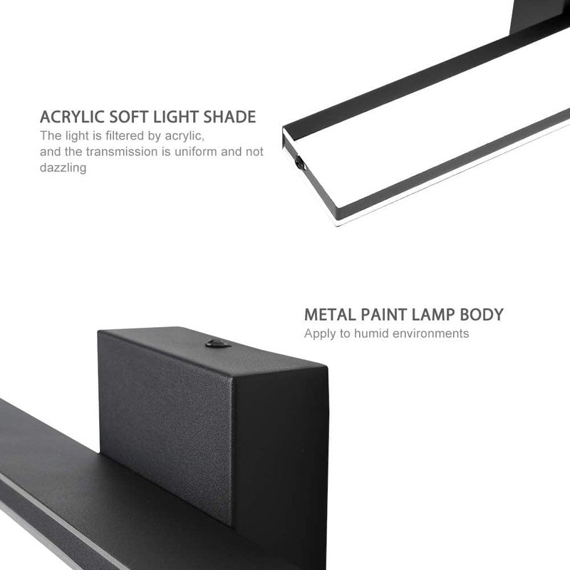 Groeien Bathroom Vanity Lights 18 Inch 15W Lighting Fixtures Black Modern Bathroom Bedroom Wall Lighting for MirrorWhite 1 - Image 4