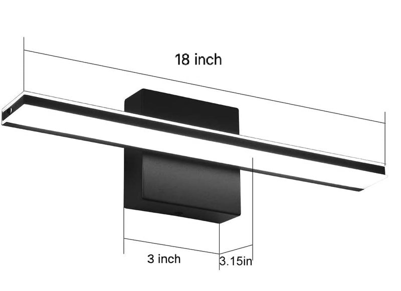 Groeien Bathroom Vanity Lights 18 Inch 15W Lighting Fixtures Black Modern Bathroom Bedroom Wall Lighting for MirrorWhite 1 - Image 5