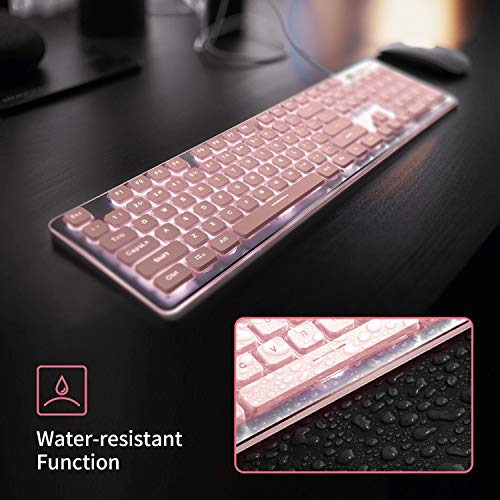 LANGTU Computer Keyboard, Backlit LED Pink for Office, All-Metal Panel USB Wired Membrane, 25 Keys Anti-ghosting, 104 Keys Laptop Compatible - Image 5