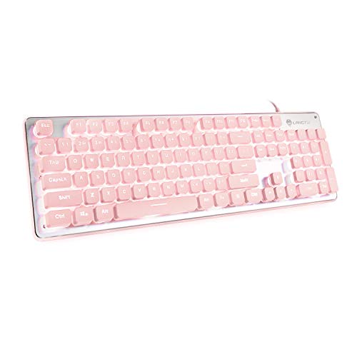 LANGTU Computer Keyboard, Backlit LED Pink for Office, All-Metal Panel USB Wired Membrane, 25 Keys Anti-ghosting, 104 Keys Laptop Compatible - Image 1