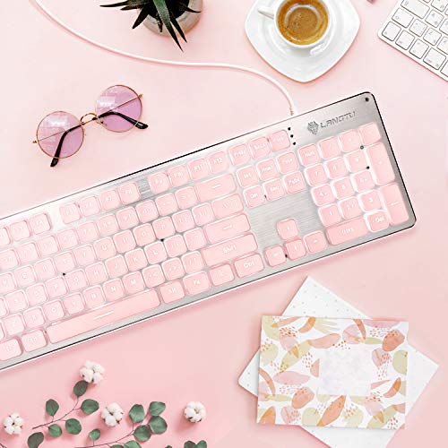 LANGTU Computer Keyboard, Backlit LED Pink for Office, All-Metal Panel USB Wired Membrane, 25 Keys Anti-ghosting, 104 Keys Laptop Compatible - Image 2
