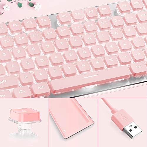 LANGTU Computer Keyboard, Backlit LED Pink for Office, All-Metal Panel USB Wired Membrane, 25 Keys Anti-ghosting, 104 Keys Laptop Compatible - Image 3