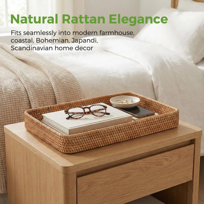 S310 Wicker Storage Basket, Rattan Tray Rectangular for Bathroom Living Room, Decorative Serving Woven Trays Wicker Baskets for Organizing, Woven Seagrass Tray for Storage Home Decor L(14.6" Ã— 9.1") - Image 4